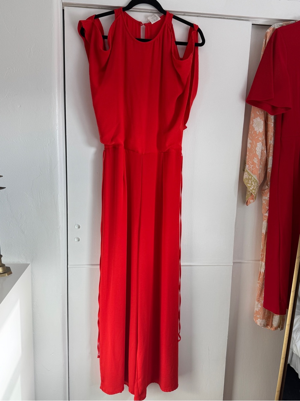 Red Cold-Shoulder Jumpsuit